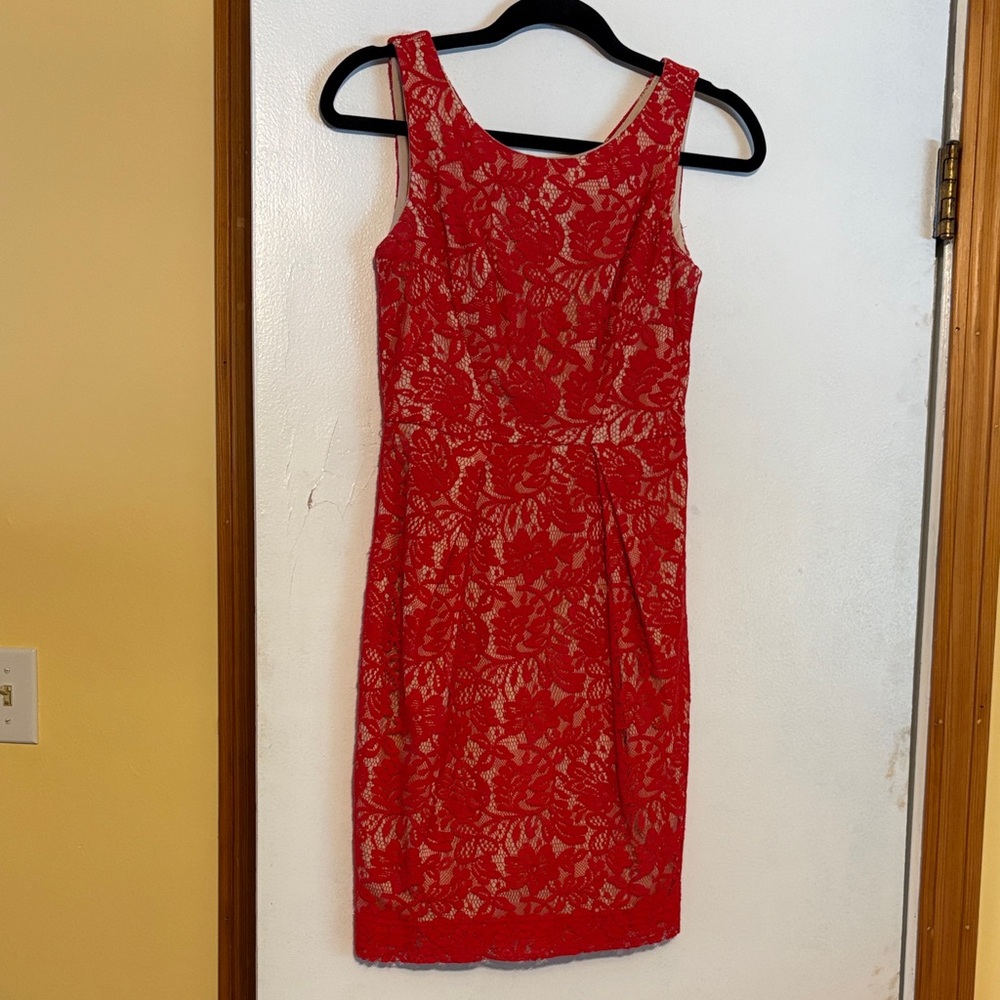 Donna Ricco Vibrant Red Lace Midi Dress